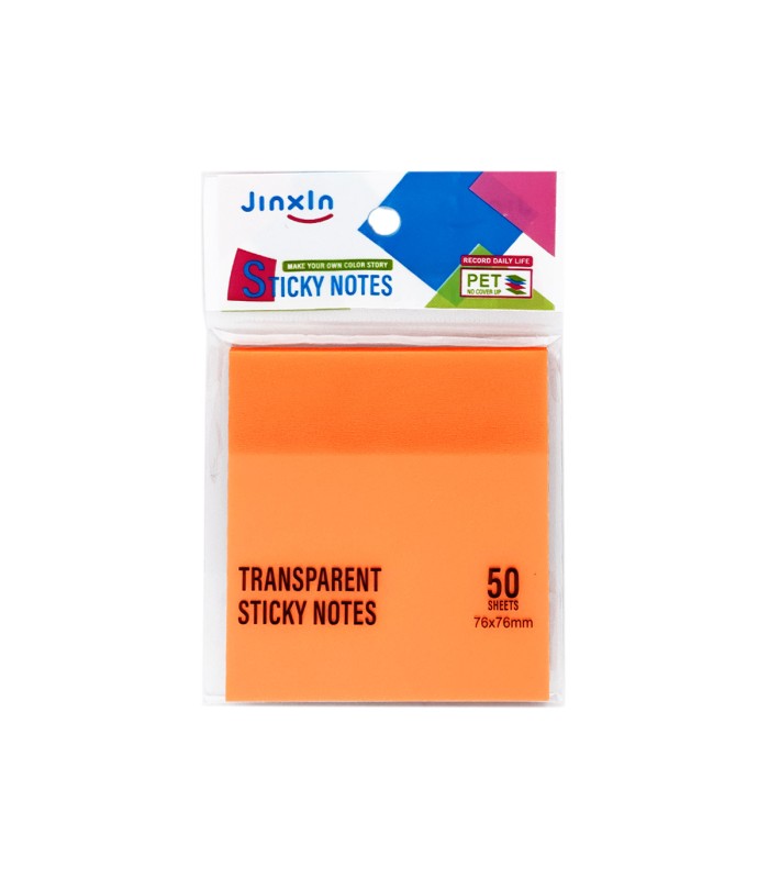 کاغذ یادداشت چسبدار (استیکی نوت) شفاف مربعی JinxIn- رنگ نارنجی