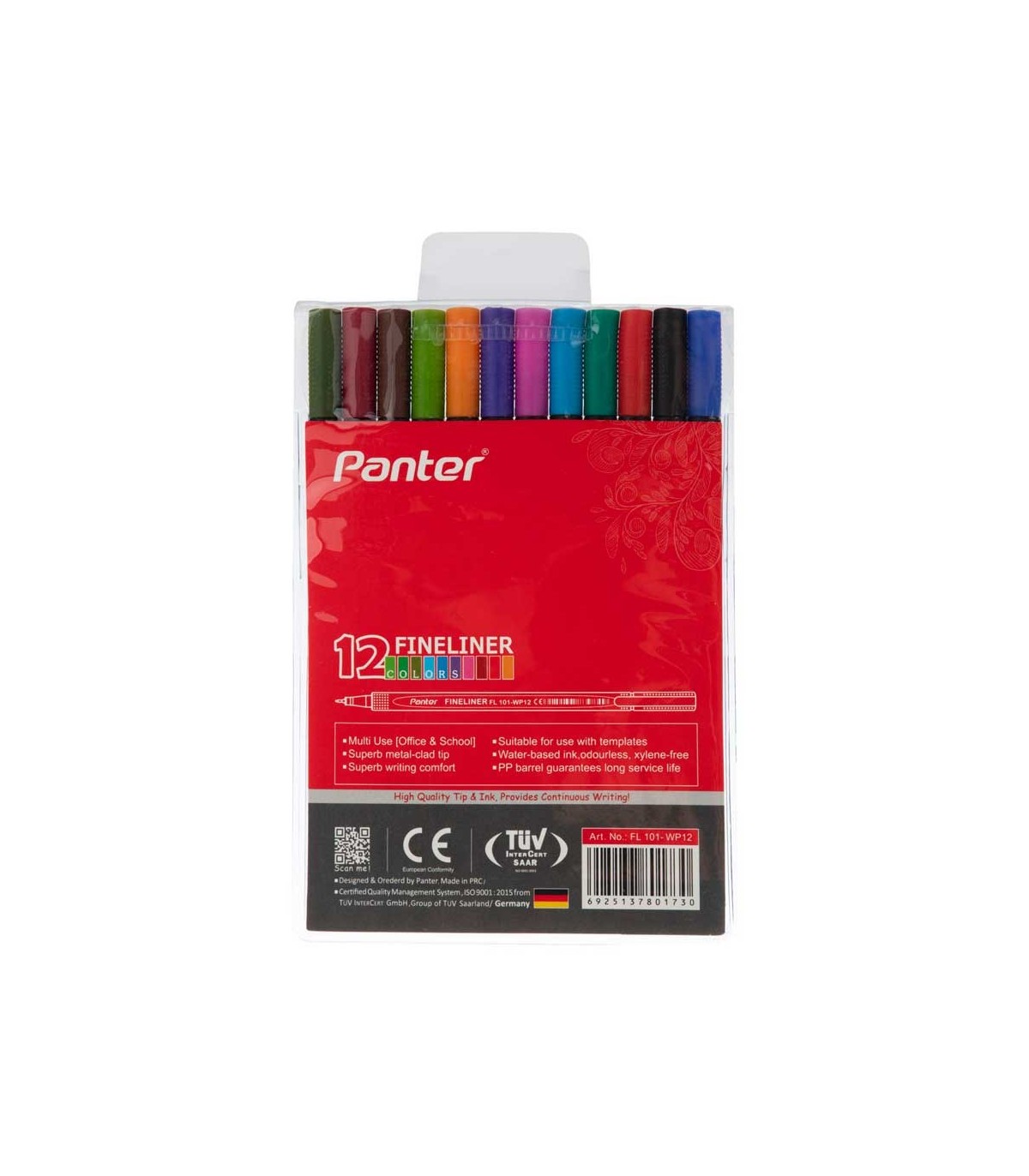 بسته 12 رنگ روان نویس نوک نمدی Fineliner پنتر